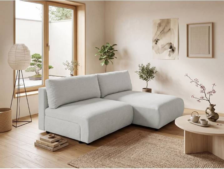 S-Style Möbel Ecksofa Sora mit Schlaffunktion, Bettkasten und extra tiefer Komfortzone, aus hochwertigem Strukturstoff, mit Wellenfederung
