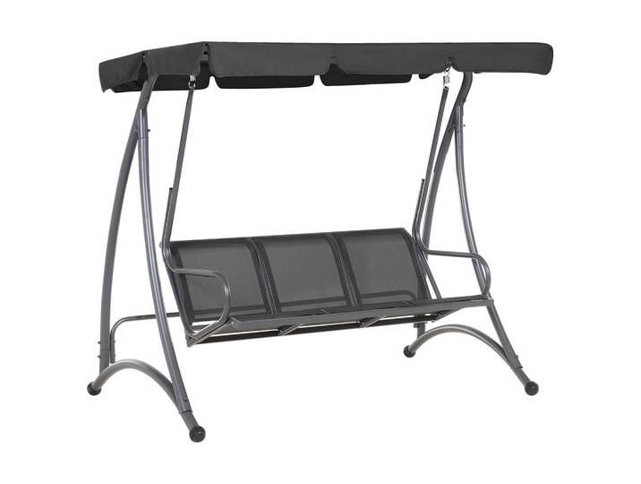 Beliani Hollywoodschaukel Sonnendach schwarz Bogart, Schwarz, 190x169x120 cm, Gartenmöbel, Gartenschaukeln, Hollywoodschaukeln