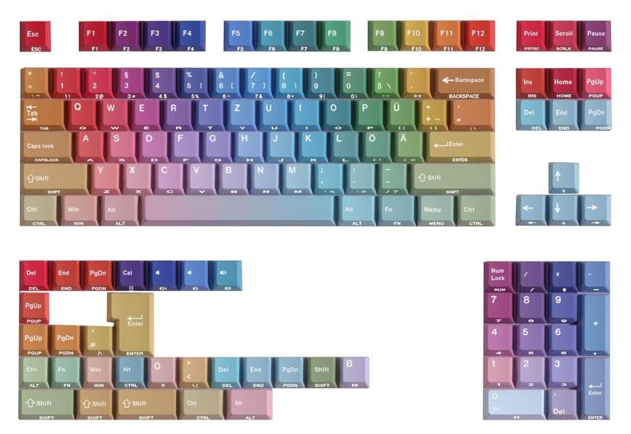 Selius Shine Through Gradient Rainbow PBT Keycap Set voor Mechanisch Toetsenbord
