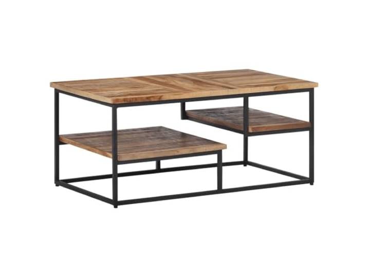 HEFZGDB Couchtisch aus recyceltem Massivholz Teak 90x50x39 cm mit Ablagen und Eisengestell für Stauraum und Stabilität Wohnzimmertisch Sofatisch Beistelltisch langlebig