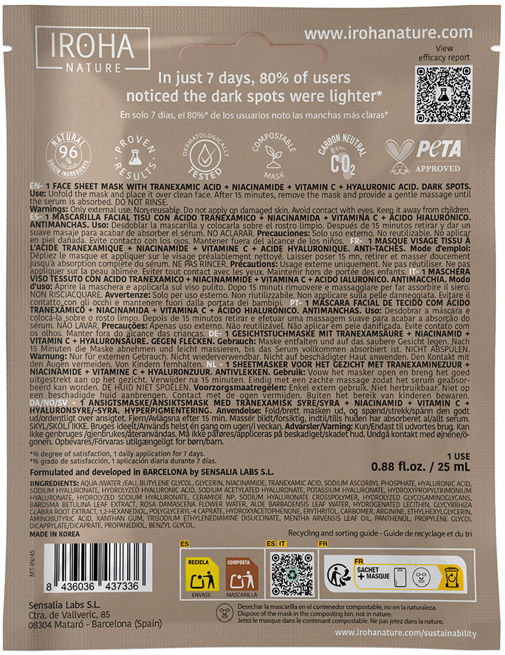 Iroha Nature Máscara facial Dark Spots 1 unidade