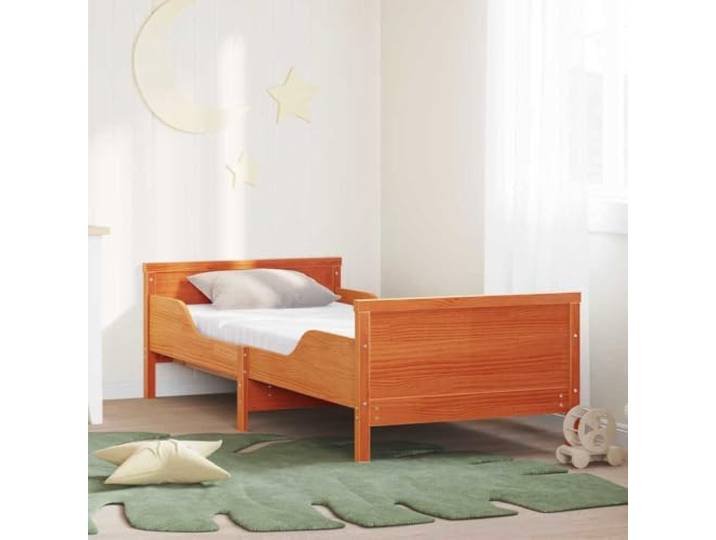 RJPLMFV Bettgestell aus massivem Kiefernholz, Braun, 80 x 200 cm Mit Kopfteil, Schaumstoffmatratze inklusive, mittelfest, Lattenrost