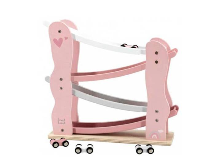 Label Label Wood houten Auto glijbaan roze