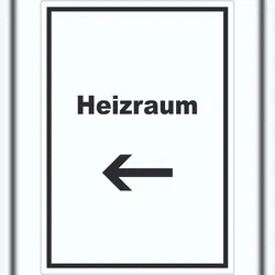 HB-Druck Heizraum Aufkleber mit Text und Richtungspfeil rechts Heizung Wärme hochkant A8 (52x74mm)