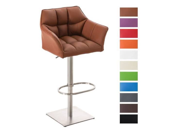 CLP Tabouret de bar Damaso avec revetement en similicuir - Couleur:brun clair Couleur du cadre:acier inoxydable