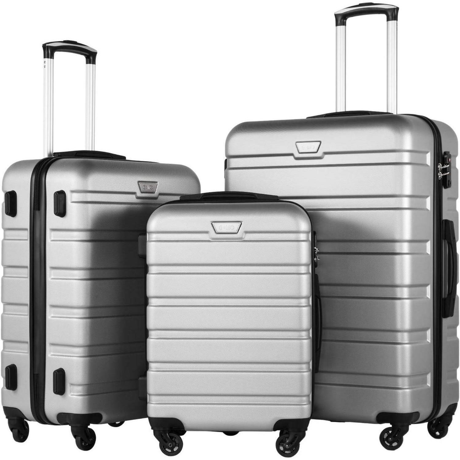 Hartschalenkoffer Trolley Rollkoffer Kofferset Handgepäck mit TSA-Schloss und 4 Rollen Helles Silber 3-teilig