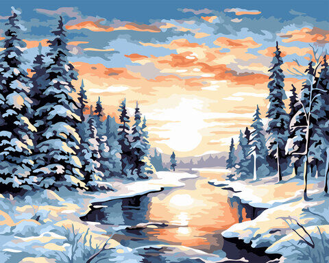 Malen nach Zahlen auf Keilrahmen "Fluss im Winter", 50 x 40 cm