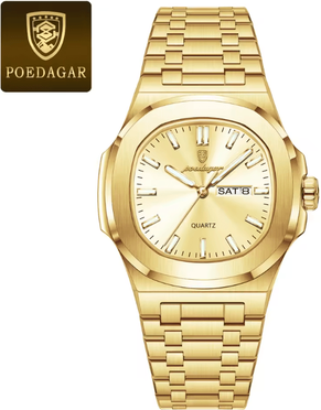 Inspire Essentials POEDAGAR Luxury Square Military Mens Watch Stainless Steel Waterproof Design gold