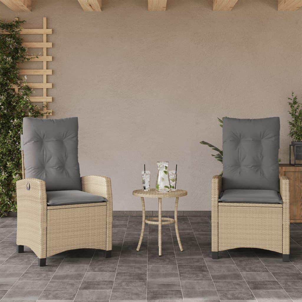2er-Set verstellbare Gartensessel aus Poly-Rattan in beigemischter Farbe mit Polstern, stabilem Stahlrahmen und UV-Beständigkeit für Balkon, Terrasse und Garten zum Entspannen und Liegen