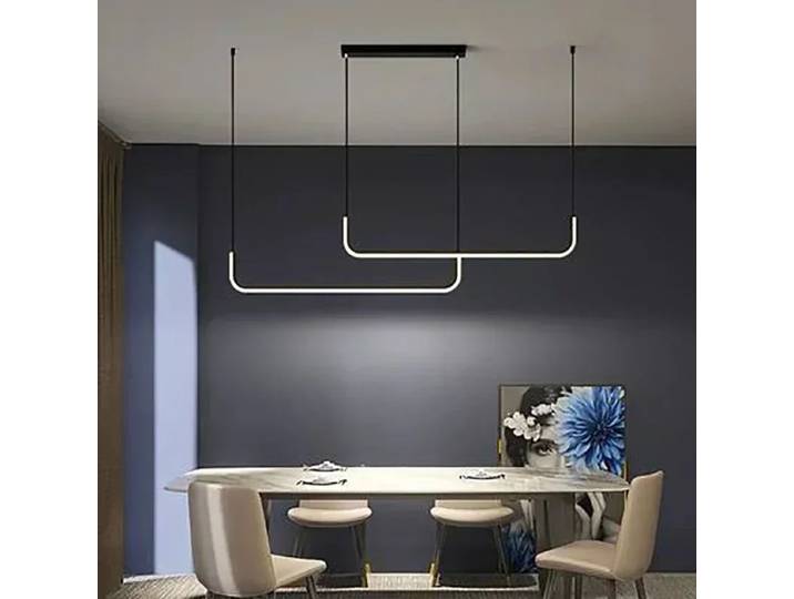 Moderne LED bande Lustre lumière Restaurant cuisine décor plafond or suspendus pendentifs salon éclairage intérieur lampe Lustre