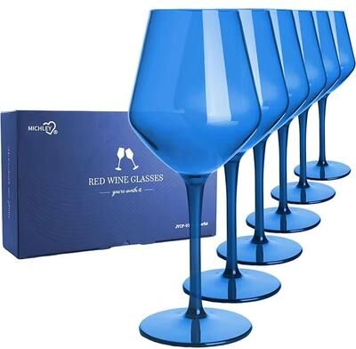 Inspired Finds MICHLEY Unbreakable Tritan Plastic Wine Glass Set Reusable Luxury Glassware For Parties, Outdoor Dining & Everyday Use 6pcs Blue