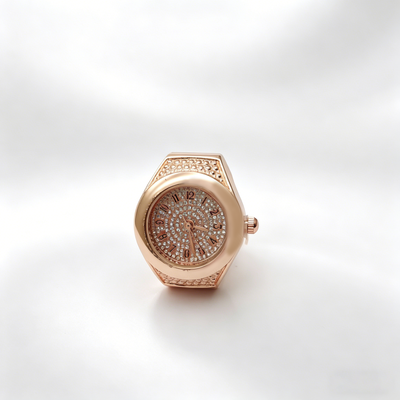 Fusion Finds Sparkling Rhinestone Ring Watch For Women Mini Quartz Ring Watch Fashion Jewelry Timepiece rose