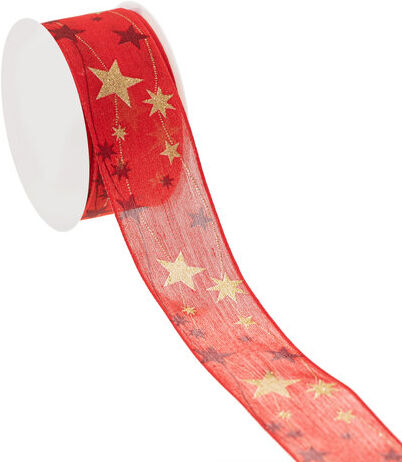 Stoffband "Sterne", rot-gold, 40 mm, 5 m