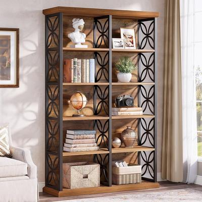Bluebell "75"" Industrial Bookcase with Metal Frame, 6-Tier Tall Bookshelf, 10‑Cube Freestanding Bookcase"