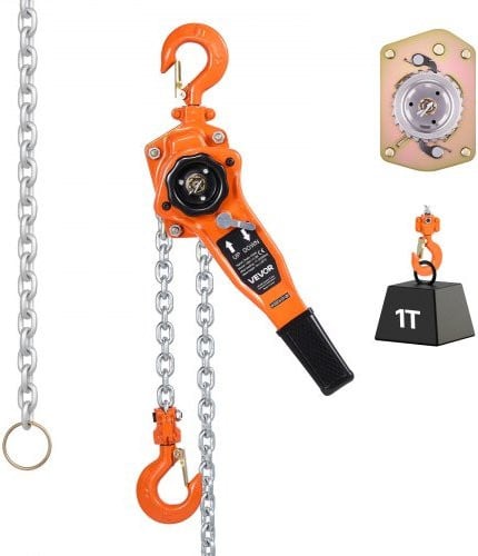 Vevor Handkettingtakel, 1 ton capaciteit, 3 meter hefhoogte, Oranje, G80-gelegeerd staal