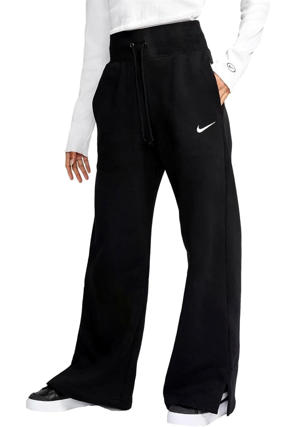 Nike Phoenix Fleece-Jogginghose für Damen mit weitem Bein in Schwarz