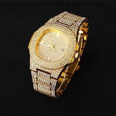 Youfap Market Exquisite Fashion Design Luxury Diamond Encrusted Hip Hop Watch, Perfect Gift For Men And Women, Casual Party Style gold