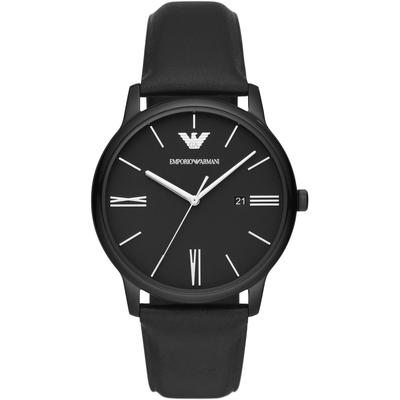Quarzuhr EMPORIO ARMANI, schwarz (schwarz, schwarz), Armbanduhren, Herren, Quarzuhr, Armbanduhr, Herrenuhr, Datum, analog, Lederarmband