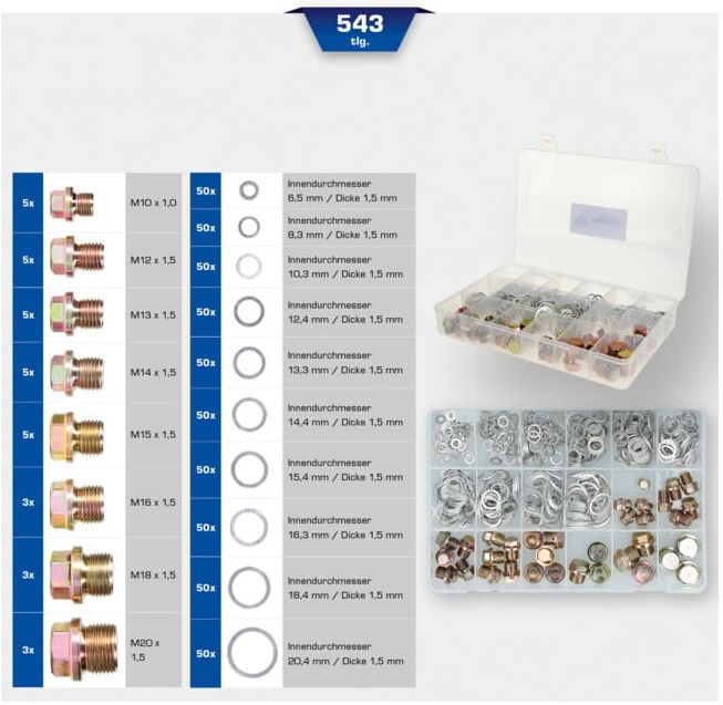 Brilliant Tools Assortiment de vis de vidange et joints, 543 pcs (BT711200)