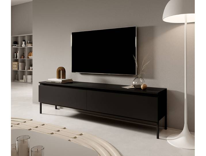 TV-Lowboard Bemmi Front: MDF Mitteldichte Holzfaserplatte , beschichtet Korpus: Spanplatte, beschichtet Schwarz/Schwarz 175cm