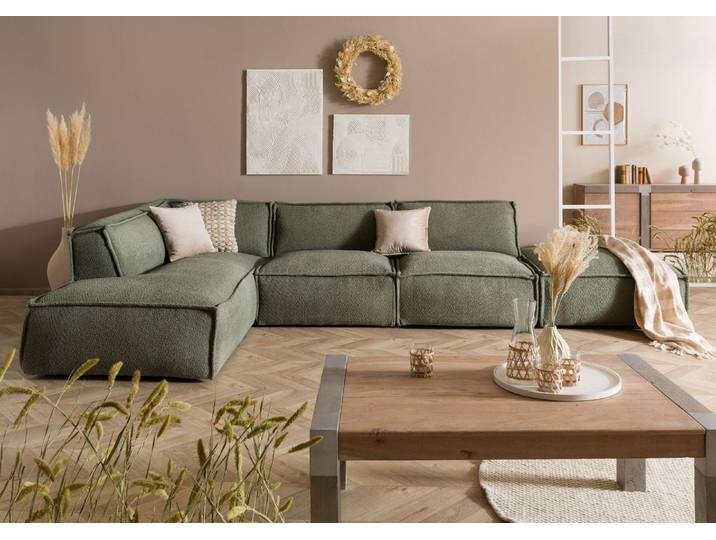 Canapé d'angle avec tabouret en polyester vert RAVENNA