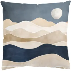 DEKOKISSEN Minimalistische Boho Landschaft Beige Blau 50/50 cm