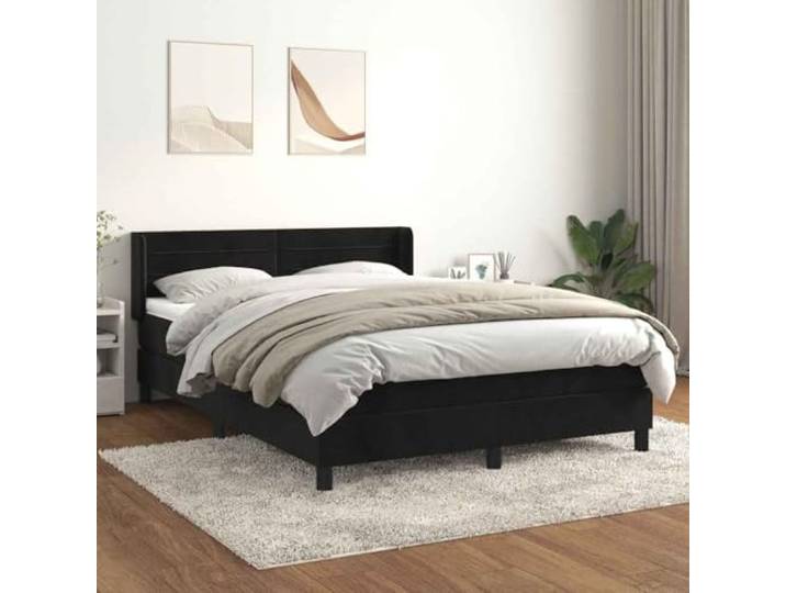Samt Taschenfederkernmatratze mit verstellbarem Kopfteil Boxspringbett Boxspringbett mit Matratze 140x200 cm Schwarz Samt Bett mit Bettkasten und verstellbarem Kopfteil Taschenfederkern Topper