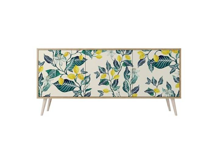SPACEREBELS Moderne Kommode Mit 3 Türen 164,5x57,5x42 cm Kleiderschrank mit Mustern Komodenschrank Möbel TV Schrank Sideboard Flurkommode Wohnzimmer Mehrzweckschrank Flur Natur