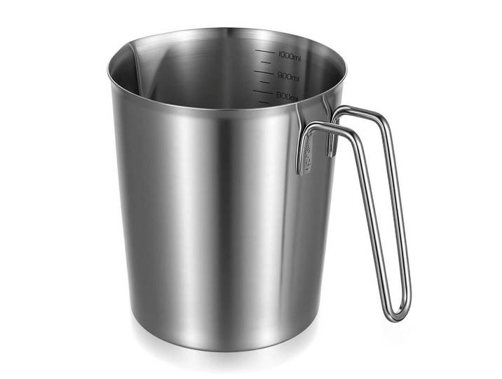 Messbecher Edelstahl 1 Liter mit Messskalen und Ausgießer, Silberfarben, Metall, Backen & Backzubehör, Messbecher