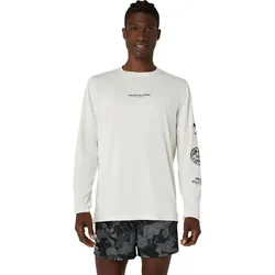 Asics Herrenlaufshirt Fujitrail Logo LS Top, Cream - beige / L