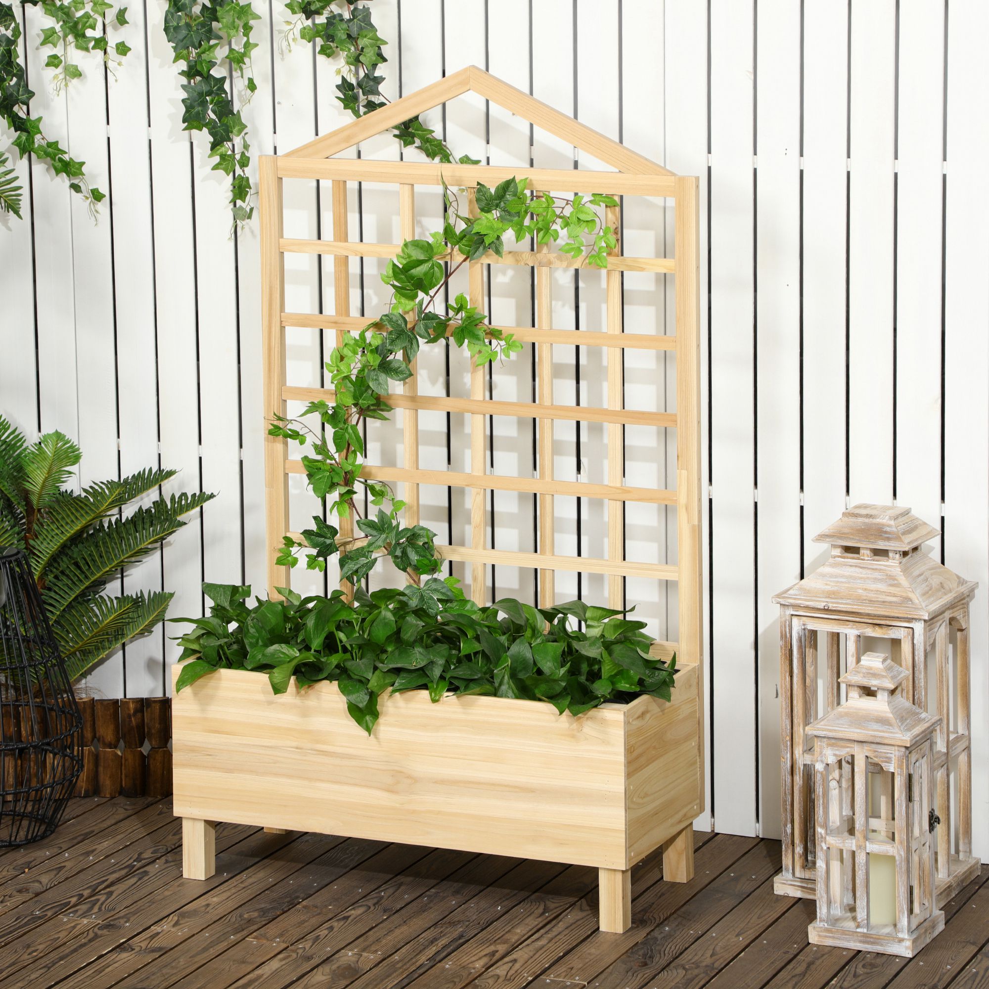 Outsunny Fioriera da Esterno in Legno di Abete con Grigliato e Fori di Drenaggio, 90x43x150 cm Aosom