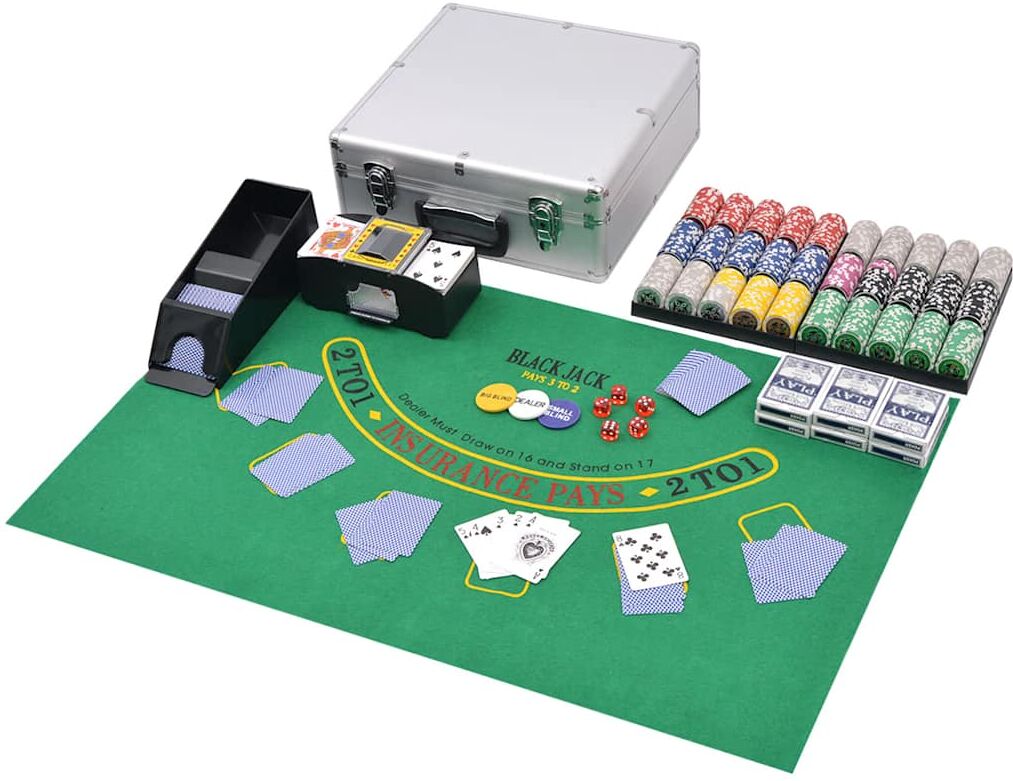 vidaXL Jeu de Poker/Blackjack mixte avec 600 jetons Laser Aluminium