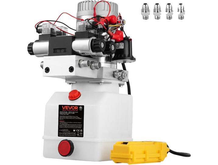 Pompe hydraulique VEVOR\, double effet\, groupe hydraulique à double solénoïde\, bloc hydraulique 12V DC avec réservoir de 4\,5 litres\, pour remorques basculantes\, crics automobiles\, double action\, 4\,5 litres