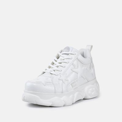 Plateausneaker BUFFALO "CLD CORIN STARS", Damen, Gr. 37, Textil, weiß, Lederimitat, Schuhe Plateausneaker, Schnürschuh, Chunky-Sneaker mit Sternen-Applikation
