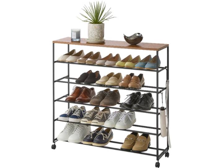 Yamazaki Tower Schoenenrek op wielen 5-laags - Zwart