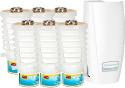 Duftspender Rubbermaid TCell 1.0, inkl. 6x Nachfüllflasche, Duftrichtung Blue Splash, für bis zu 90 Tage, B 73 x T 74 x H 150 mm, weiß