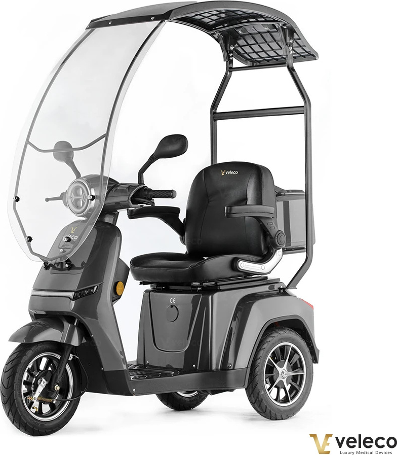 Veleco Turris VELECO TURRIS mit Dach - 3-rädriger Mobilitätsroller - volle LED-Leuchten - kontrastreiches Display - Alarmsystem (Grau)