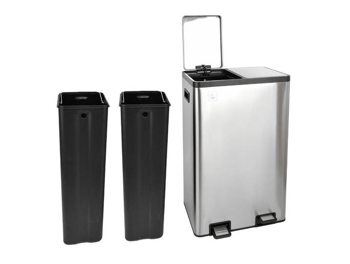 Svita Mülltrennsystem Tmh2X30 2x30L 2 Fächer Mülleimer Edelstahl Silber, Silberfarben, Metall, 47x72x32 cm, Haushalt & Reinigung, Reinigung, Mülleimer & Abfallsammler