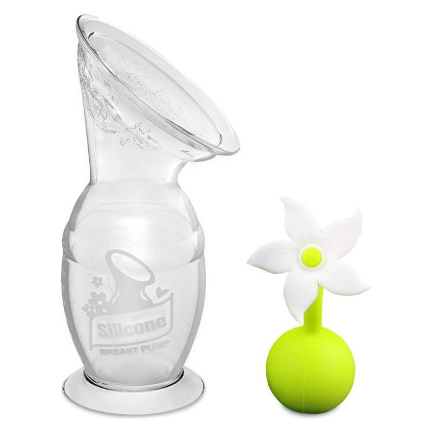 Haakaa Milchpumpe mit Saugfuss 150ml + Blumenverschluss Set - Weiss (GBHK011-W)