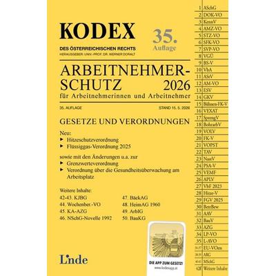 KODEX Arbeitnehmerschutz 2026, Taschenbuch von Helmut Reznik, Linde, 978-3-7073-5517-8