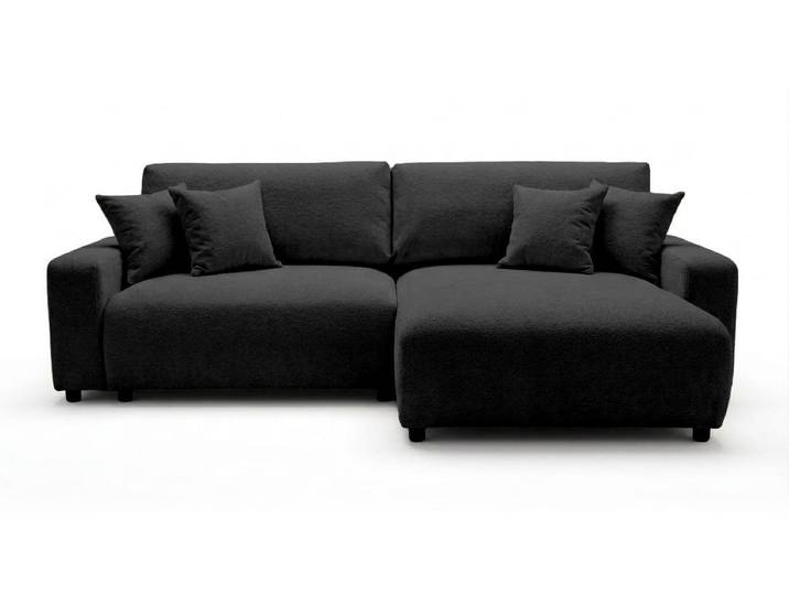 Best Mobilier Mini Pivoine - Canapé d'angle réversible 4 places convertible avec coffre en velours texturé \, Noir