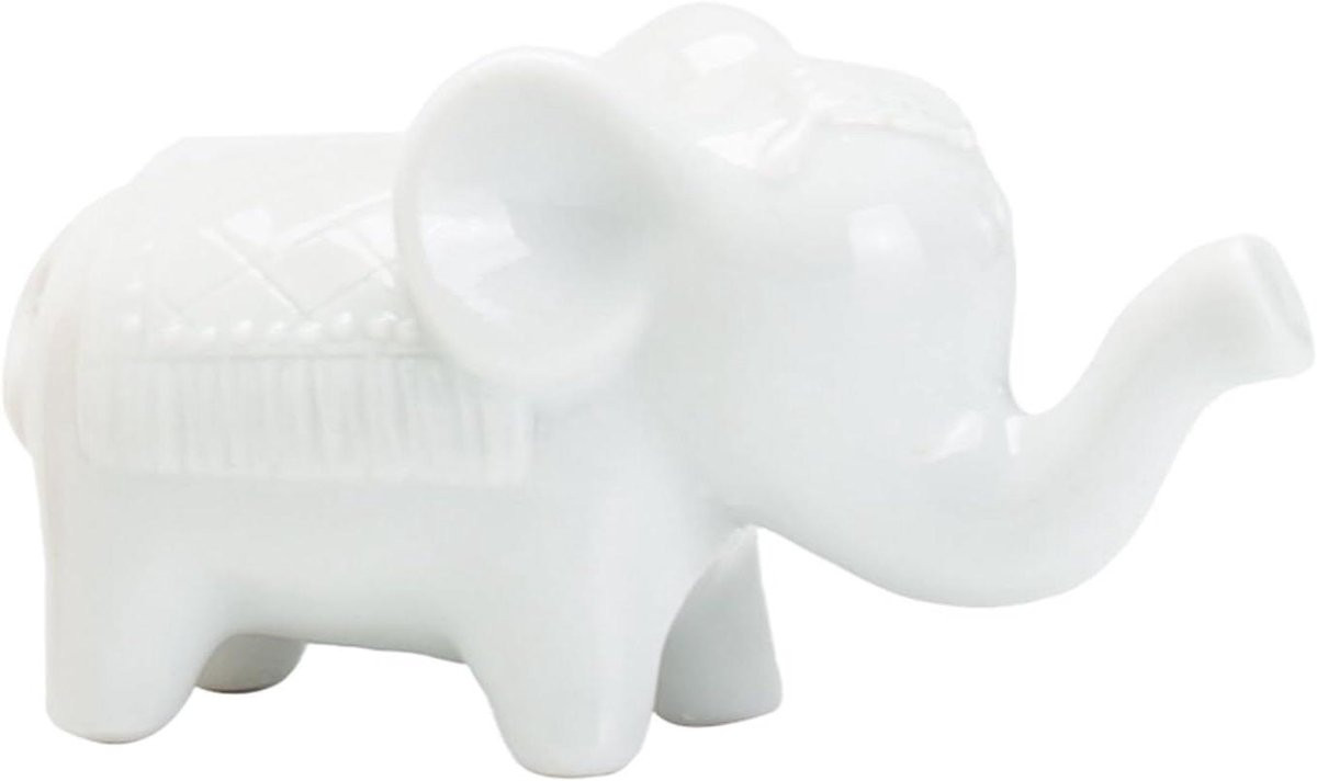 Wit Keramiek Beeldje Olifant voor Interieur Decoratie - 10 x 7 cm