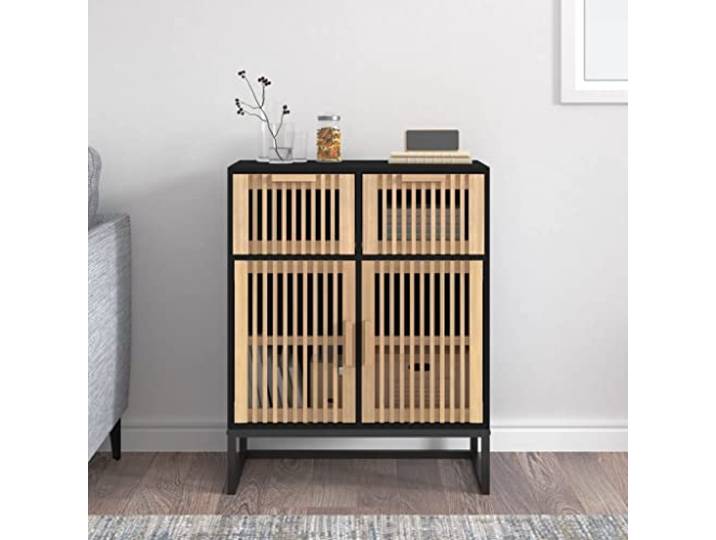 KGHFDVB Sideboard Schwarz 60x30x75 cm Holzwerkstoff Mit Tuer und Schublade, Stabiler Eisenbein, Viel Stauraum, Feuchtigkeitsbestaendig