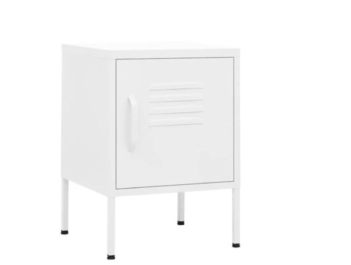GHVBNMF Nachttisch 2er Set Weiß 35x35x51 cm Stahl Beistelltisch Kompakter Nachtschrank aus Metall fürs Schlafzimmer mit verstellbarem Einlegeboden und abschließbarer Tür für Wertsachen.
