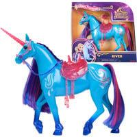 Unicorn Academy - Einhorn River, Spielfigur 28 cm groß, mit echter Mähne und Schweif, abnehmbarem Zaumzeug, Sattel und Bürste
