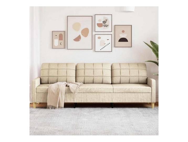 LuxusKollektion 3-Sitzer 3 Sitzer Sofa Polstersofa Leinenstoff Armlehnen 3-Sitzer-210 cm Creme