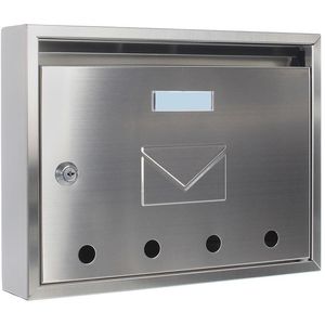 Rottner Briefkasten T05374, Imola, silber, aus Edelstahl, 32x 24x 6cm, mit Sichtfenster