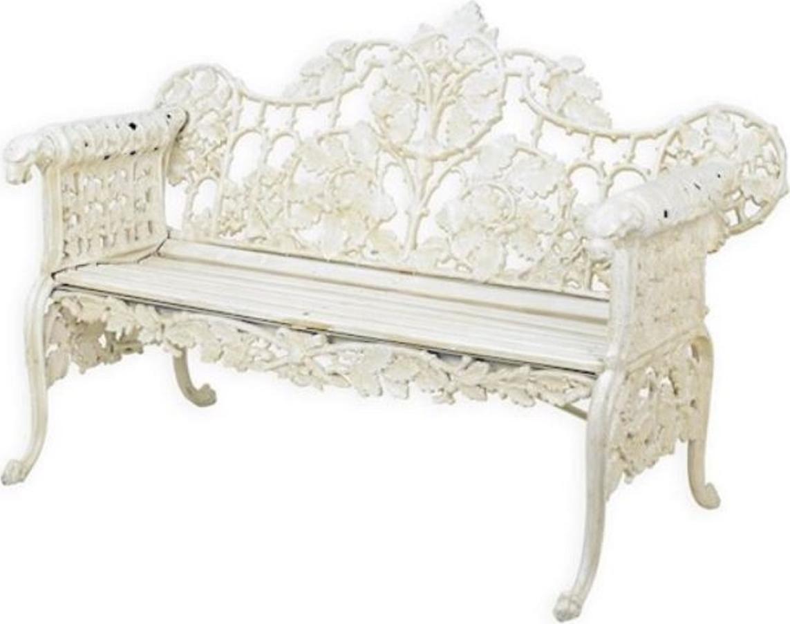 Casa Padrino Barock Gartenbank Cremeweiß 148 x H. 95 cm - Prunkvolle Gusseisen Garten Sitzbank - Gusseisen Gartenmöbel - Barock Garten Möbel - Garten Möbel im Barockstil