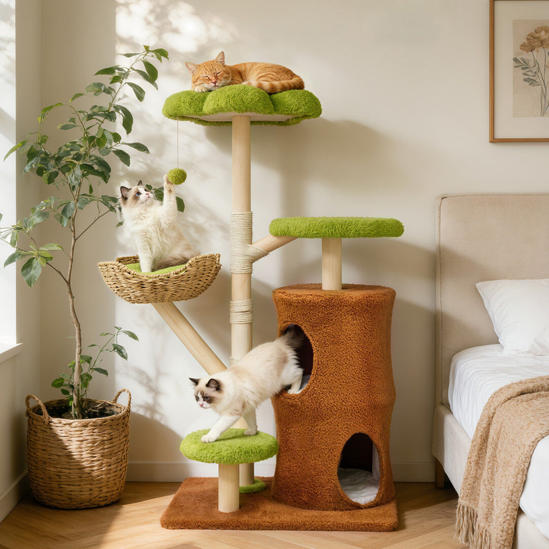 Archie & Oscar Cat Tree Green/Brown 136cm H X 76.5cm W X 53cm D