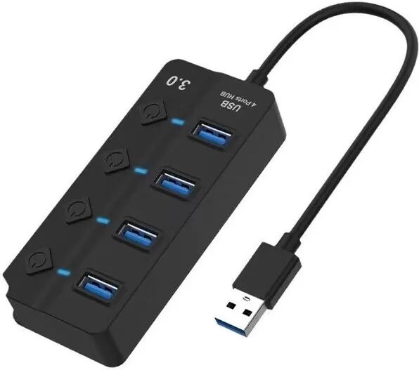 INF USB 3.0 Hub mit 4 Ports, individuellen Schaltern und LED-Anzeigen